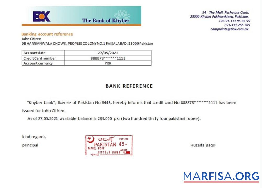Realistic Pakistan Khyber bank reference download for verification
